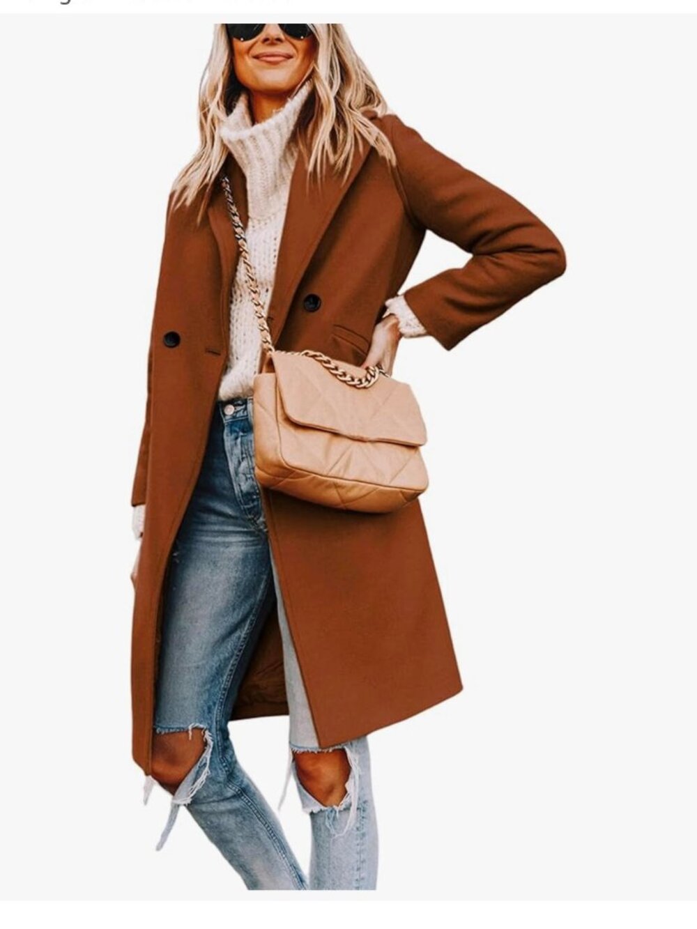 Hooever Women's Winter Wool Coat Casual Notch Lapel Single-Breasted Peacoat